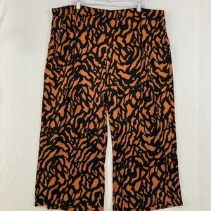 Susan Graver 2X Brown Black Abstract Stretch Liquid Knit Wide Leg Crop Pants